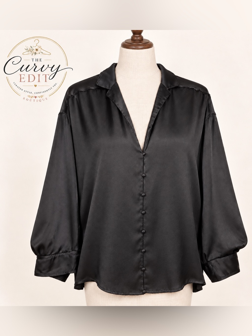 Intimately Free People Black Button Front Satin Look Blouse Raw Hem Details